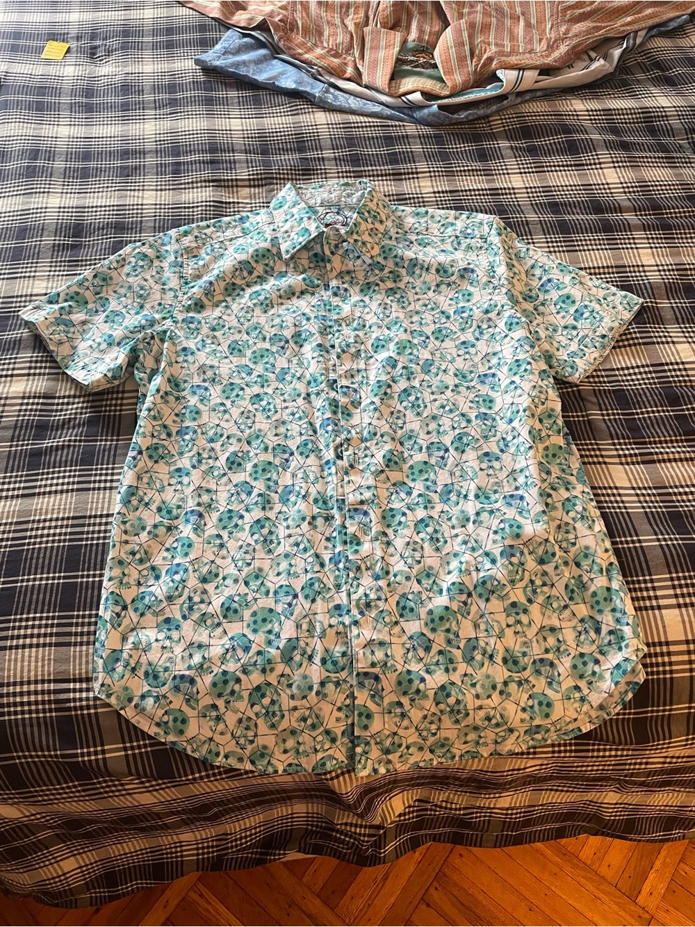 Robert Graham Short-Sleeve Floral Button-Down Shirt - Aqua and White skulls!